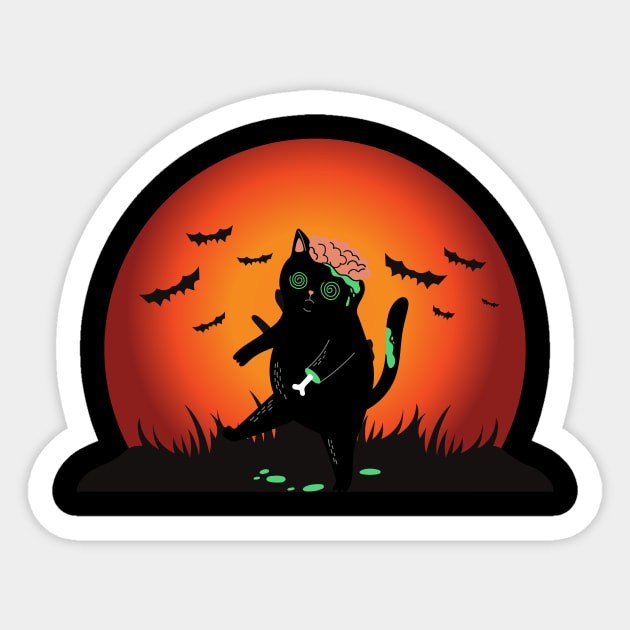 Cat Zombie Funny Black Cat Halloween Costume Sticker by Grun illustration 